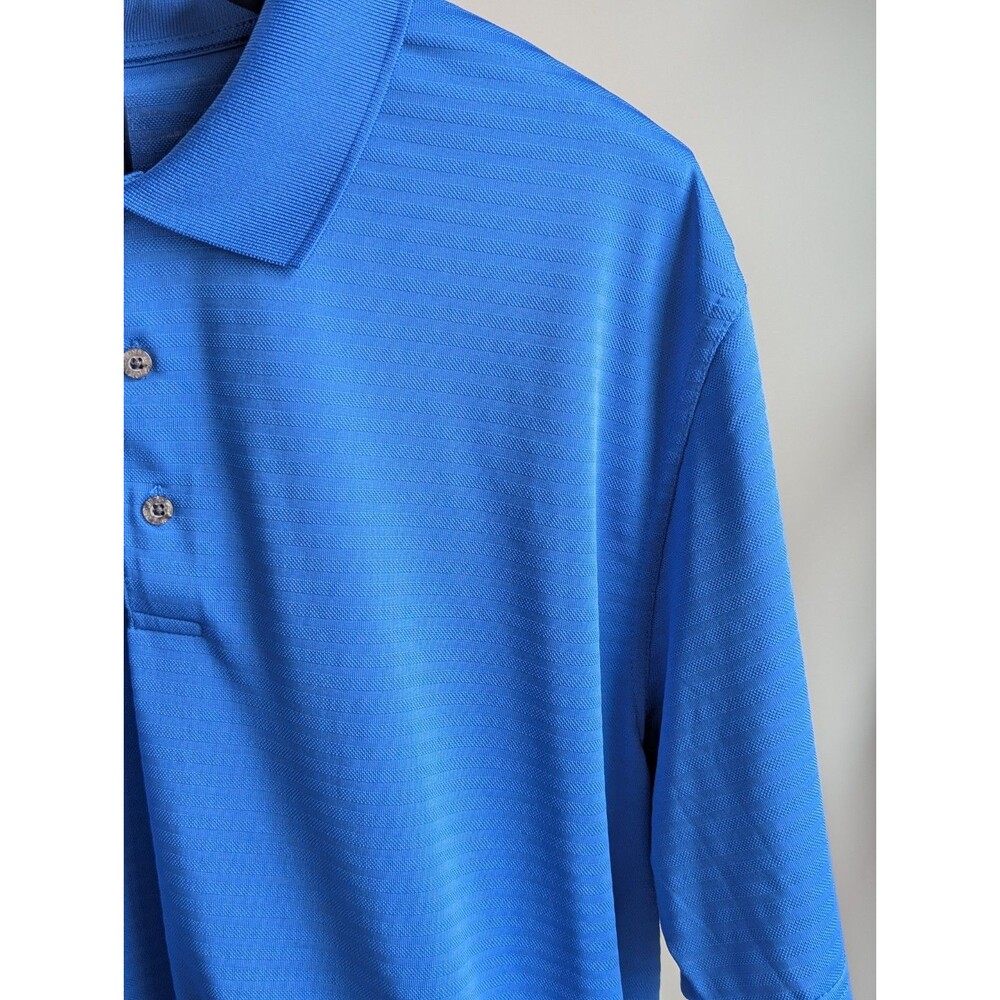 PGA Tour Polo Shirt Mens XL Blue Short Sleeve Three Button Collar Blue Stripes - Picture 3 of 13